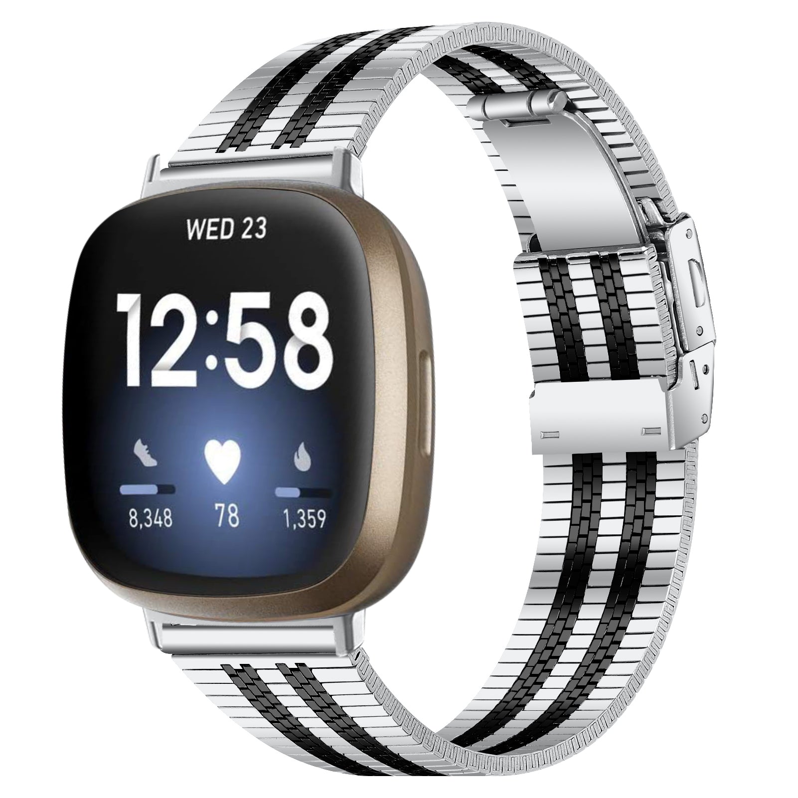 For Fitbit Versa 4 Sense 2 Stylish 5 Beads Stainless Steel Watch Band Replacement Wrist Strap For Fitbit Versa 4 Sense 2 Stylish 5 Beads Stainless Steel Watch Band Replacement Wrist Strap